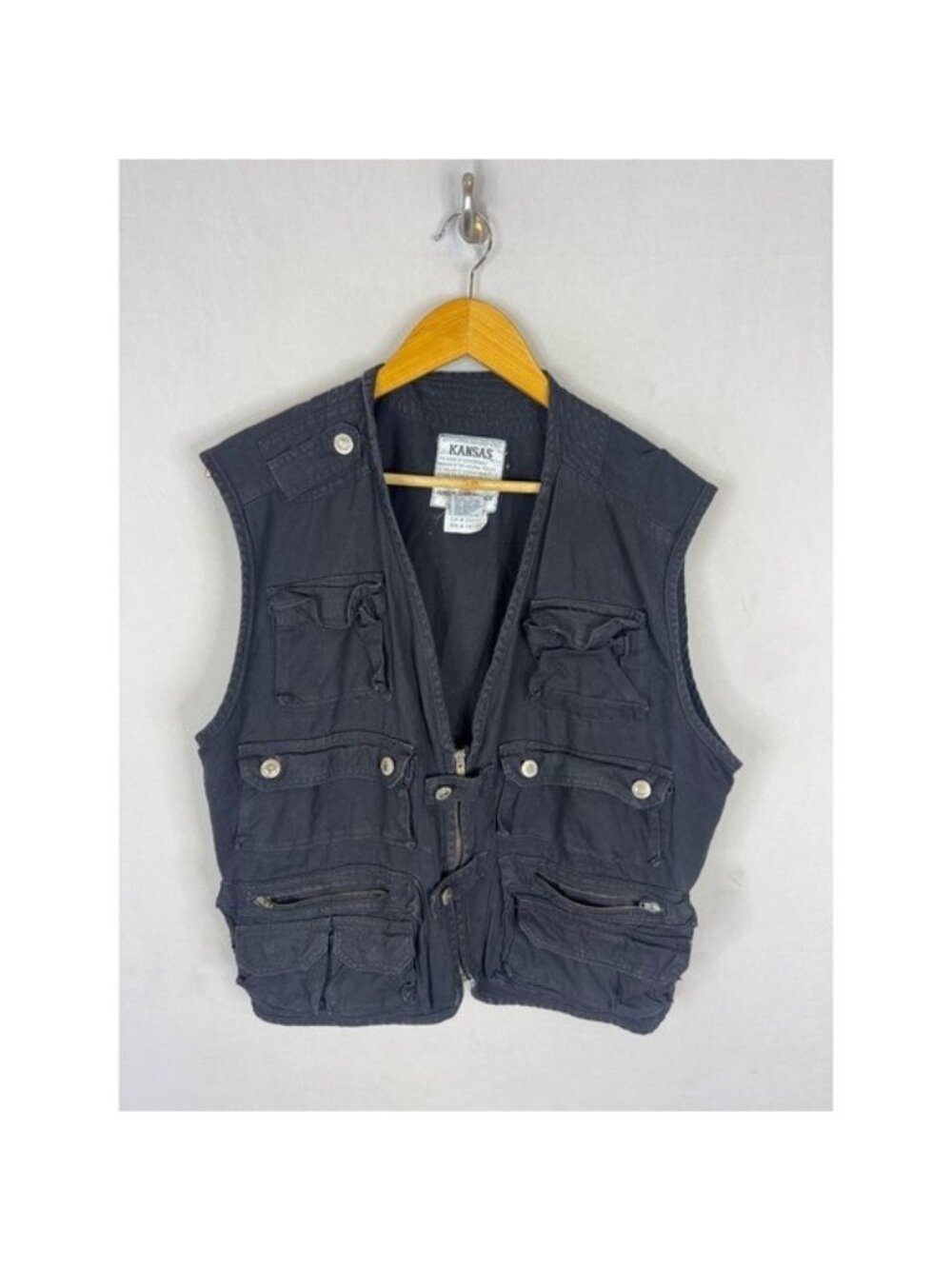 Kansas Vintage Black Cotton Multi Pocket Utility Fishing Cargo Vest Large